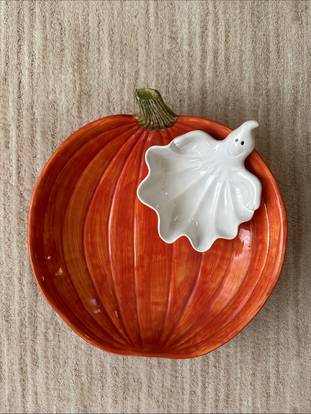 Fitz and Floyd Halloween Ghost Pumpkin Chip Dip Bowl Vintage 1987 Rare Find - Picture 2 of 14